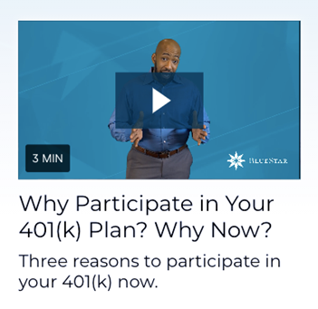 Screenshot of financial wellness video. Why participate in your 401(k) plan?